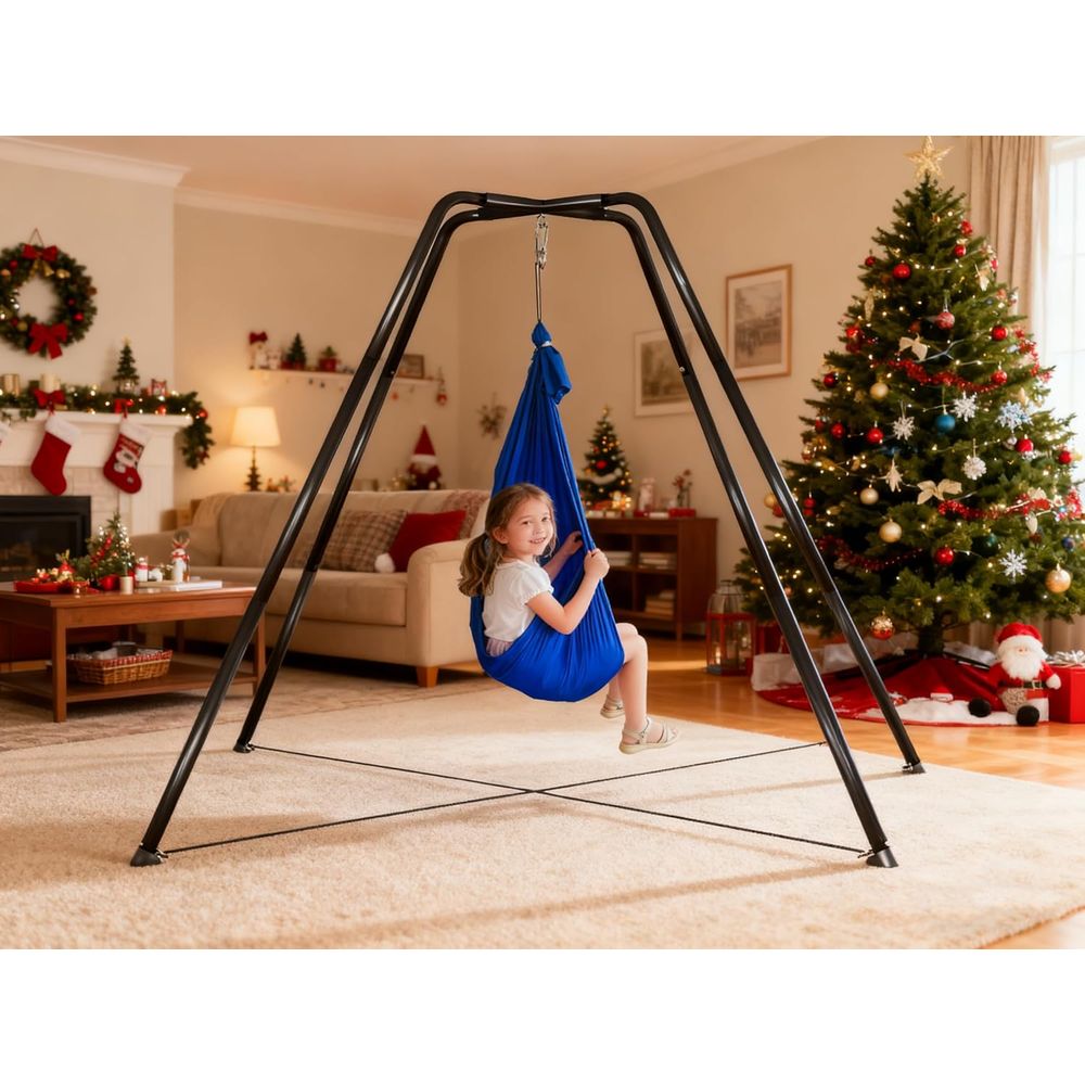 Kids Outdoor Hammock Swing - Indoor-Outdoor Swing Set with Stand, Tree