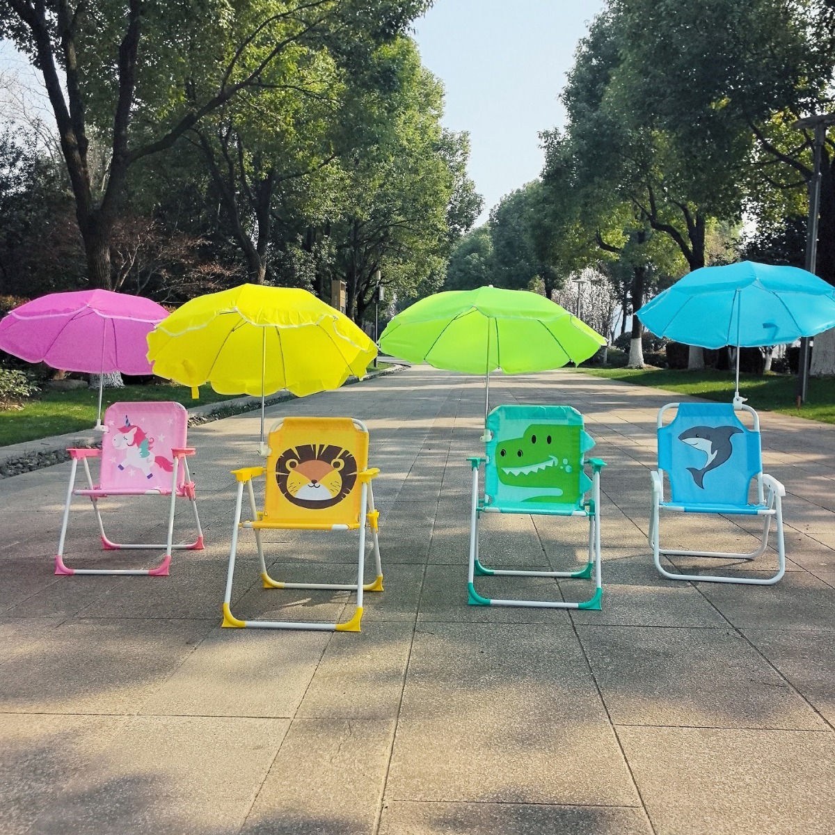 Kids Outdoor Lounge Chair With Umbrella - 1 Set Folding Beach Chair with