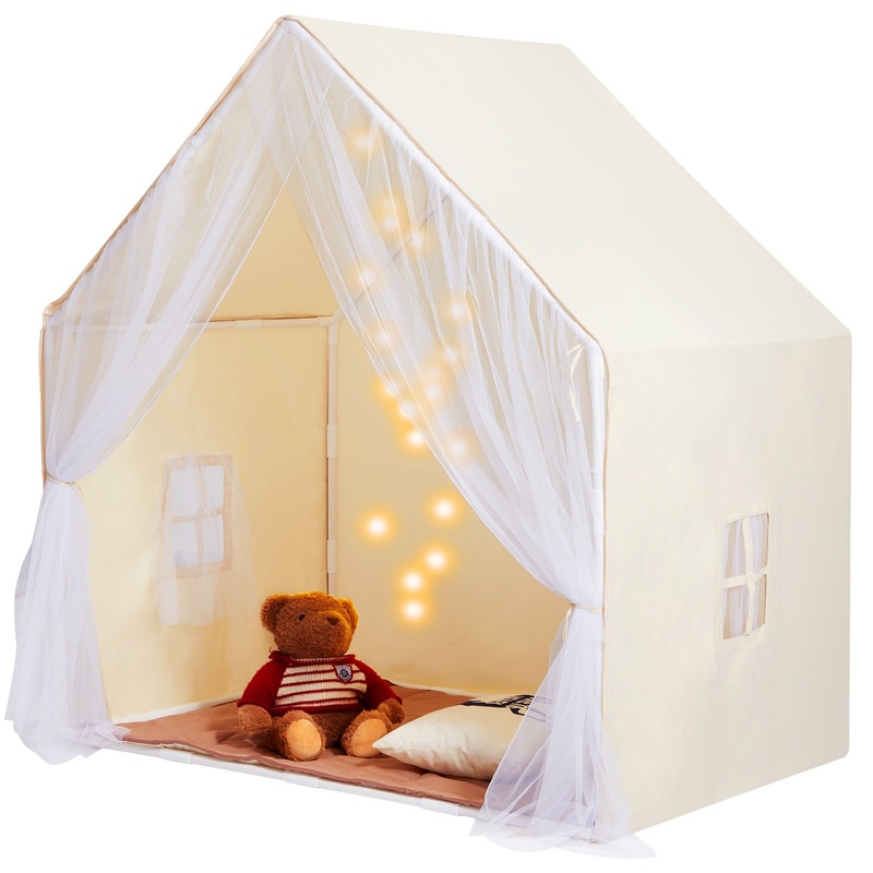 Kids Outdoor Tent - Beige Kids Play Tent with Mat