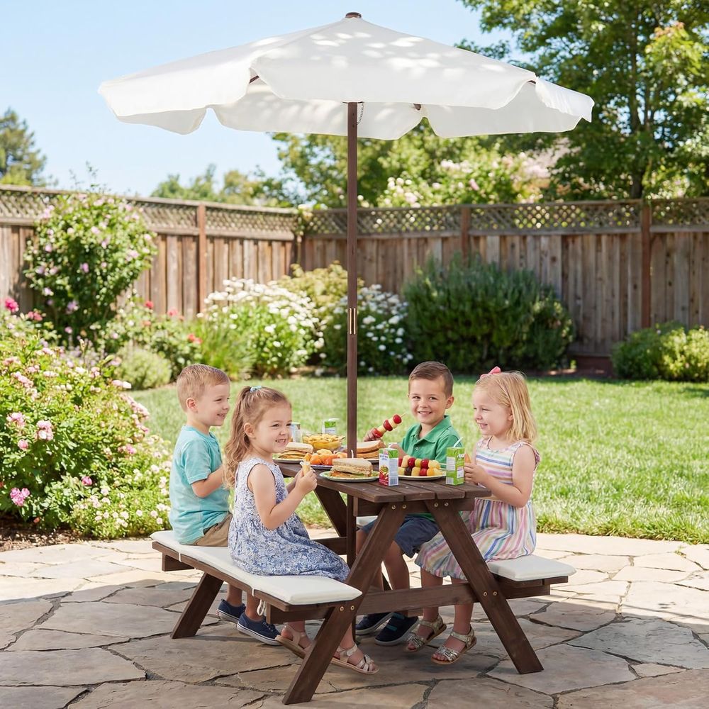 Outdoor Wooden Kids Picnic Tab - Kids Outdoor Umbrella recensione e prezzo