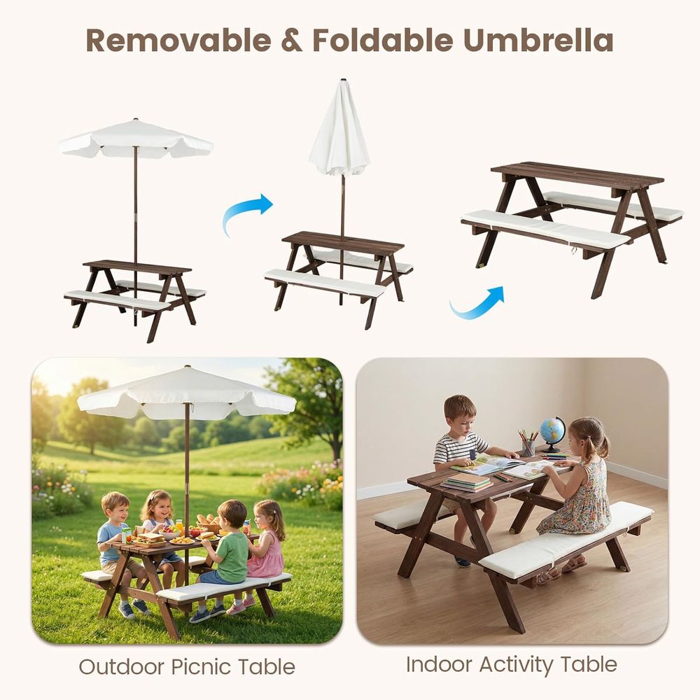 Outdoor Wooden Kids Picnic Tab - Kids Outdoor Umbrella recensione e prezzo