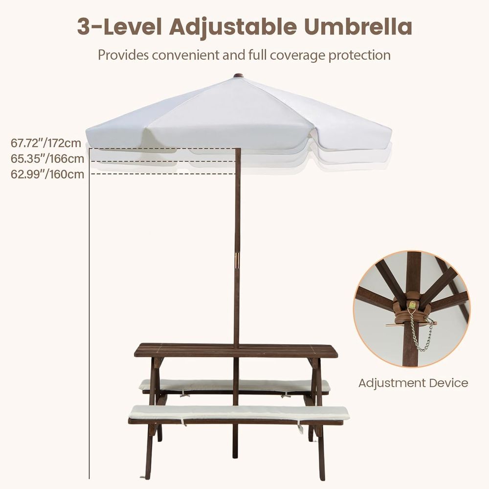 Outdoor Wooden Kids Picnic Tab - Kids Outdoor Umbrella recensione e prezzo