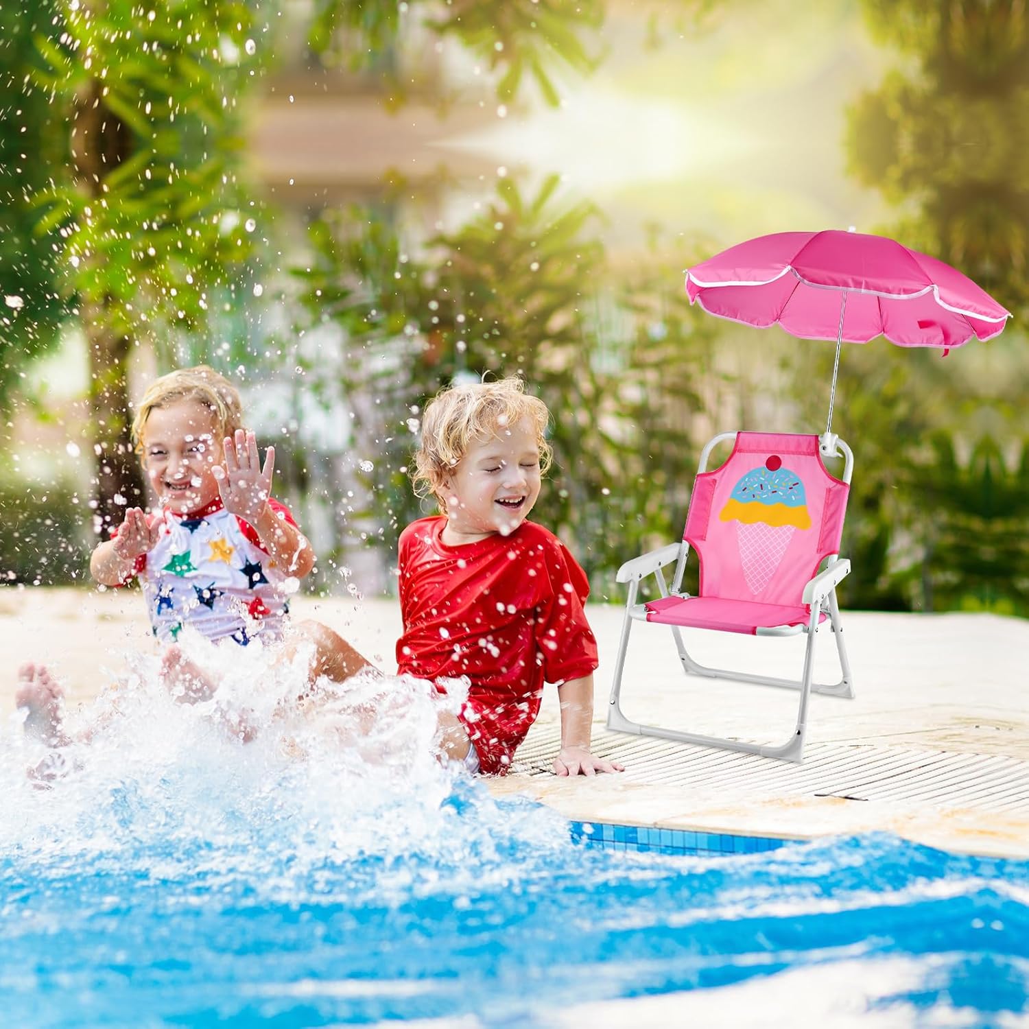 1 Set Folding Beach Chair with - Kids Outdoor Lounge Chair With Umbrella recensione e prezzo