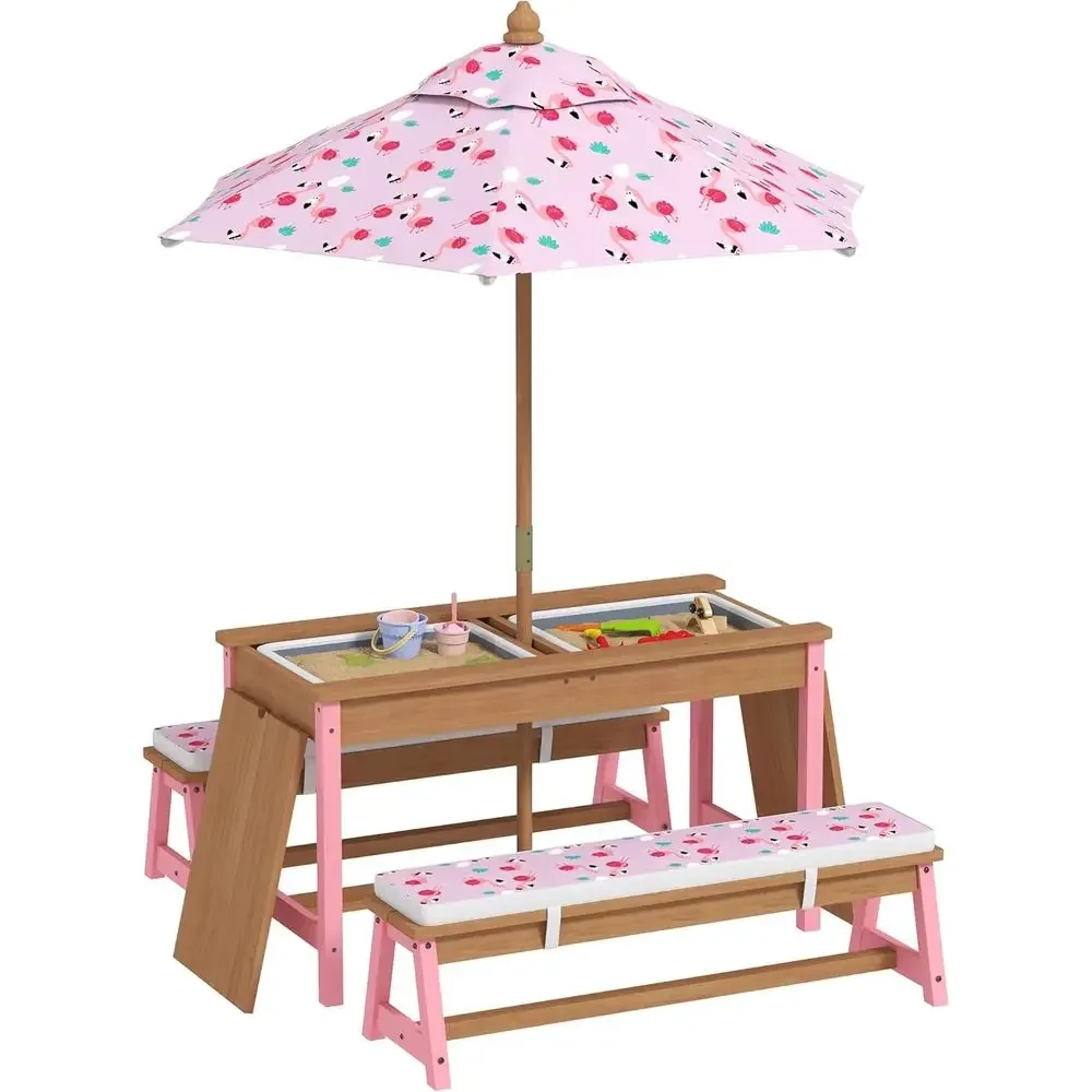Wooden Picnic Table Set with U - Kids Outdoor Umbrella recensione e prezzo