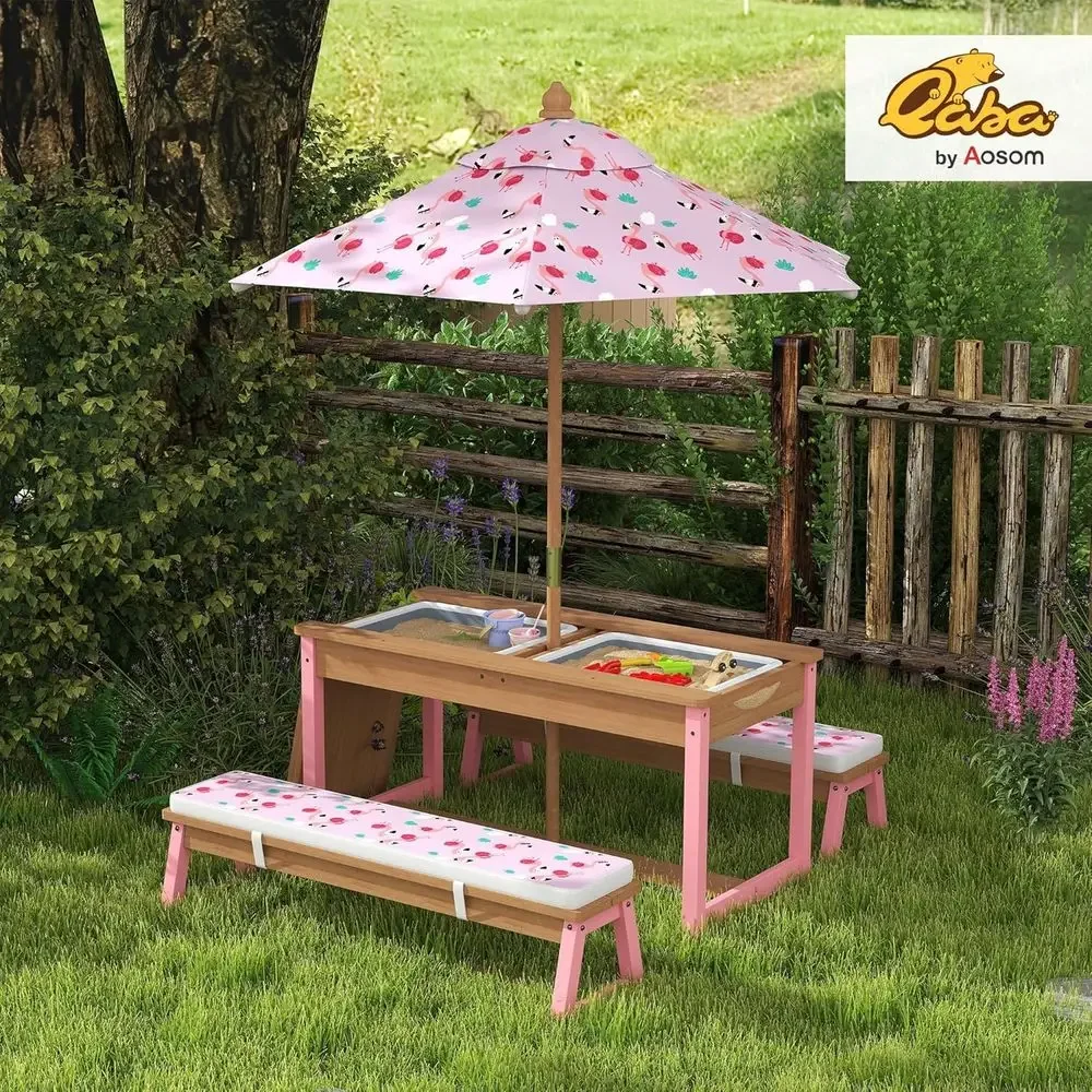 Wooden Picnic Table Set with U - Kids Outdoor Umbrella recensione e prezzo