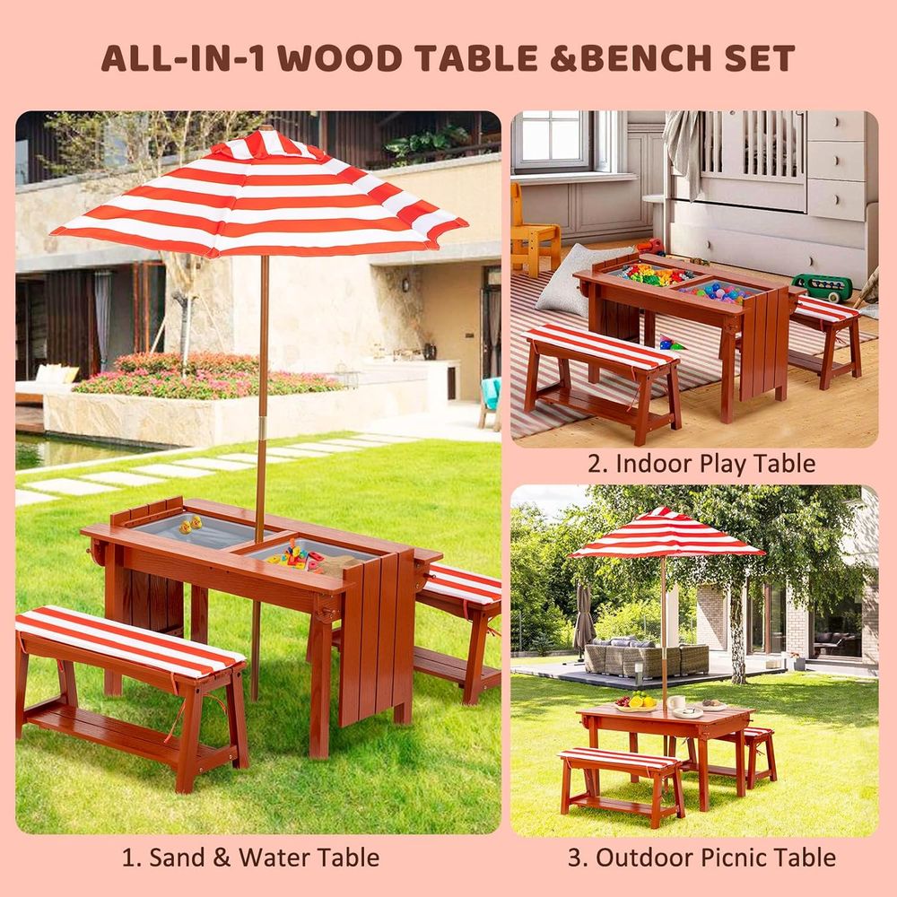 Outdoor Wooden Kids Picnic Tab - Kids Outdoor Umbrella recensione e prezzo