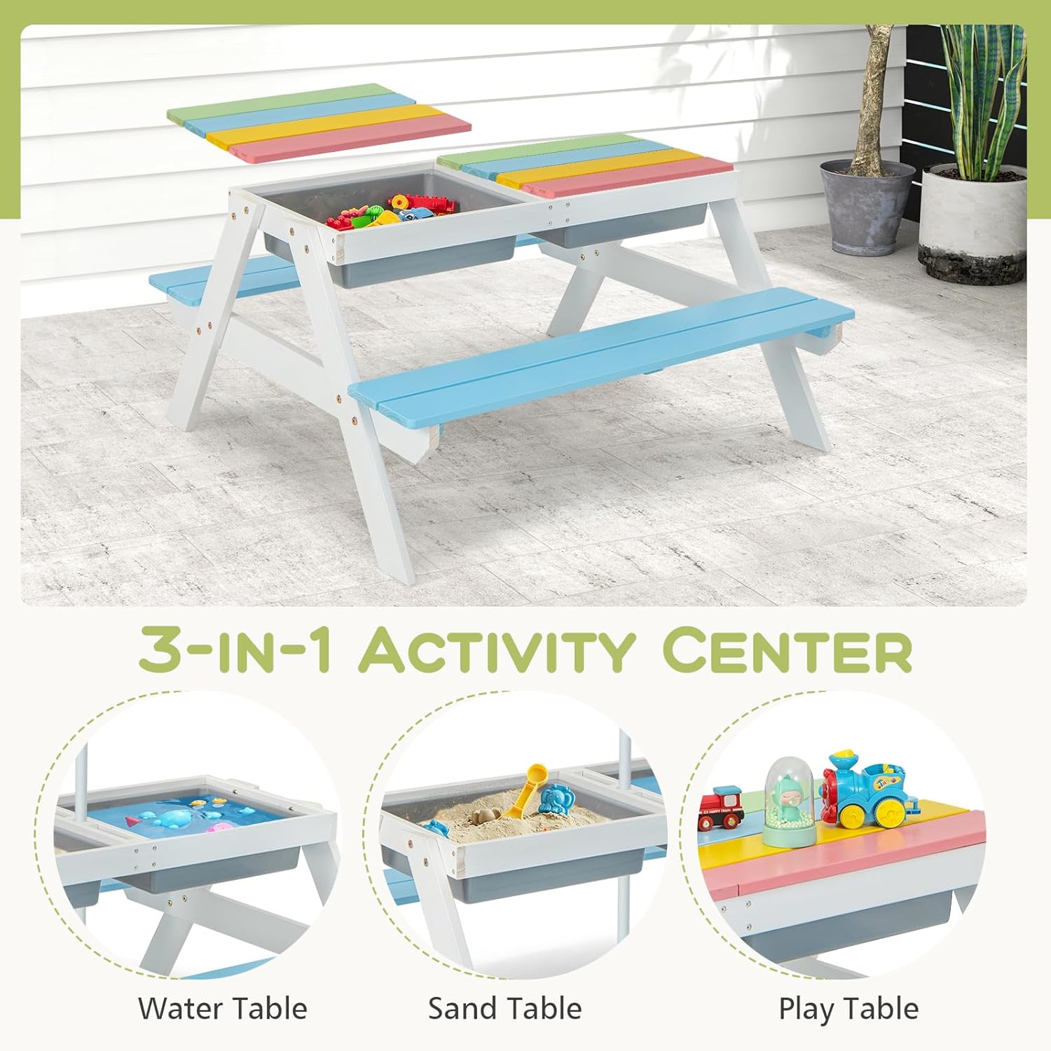 Kids Picnic Table, 4 in 1 Outd - Kids Outdoor Water Table recensione e prezzo