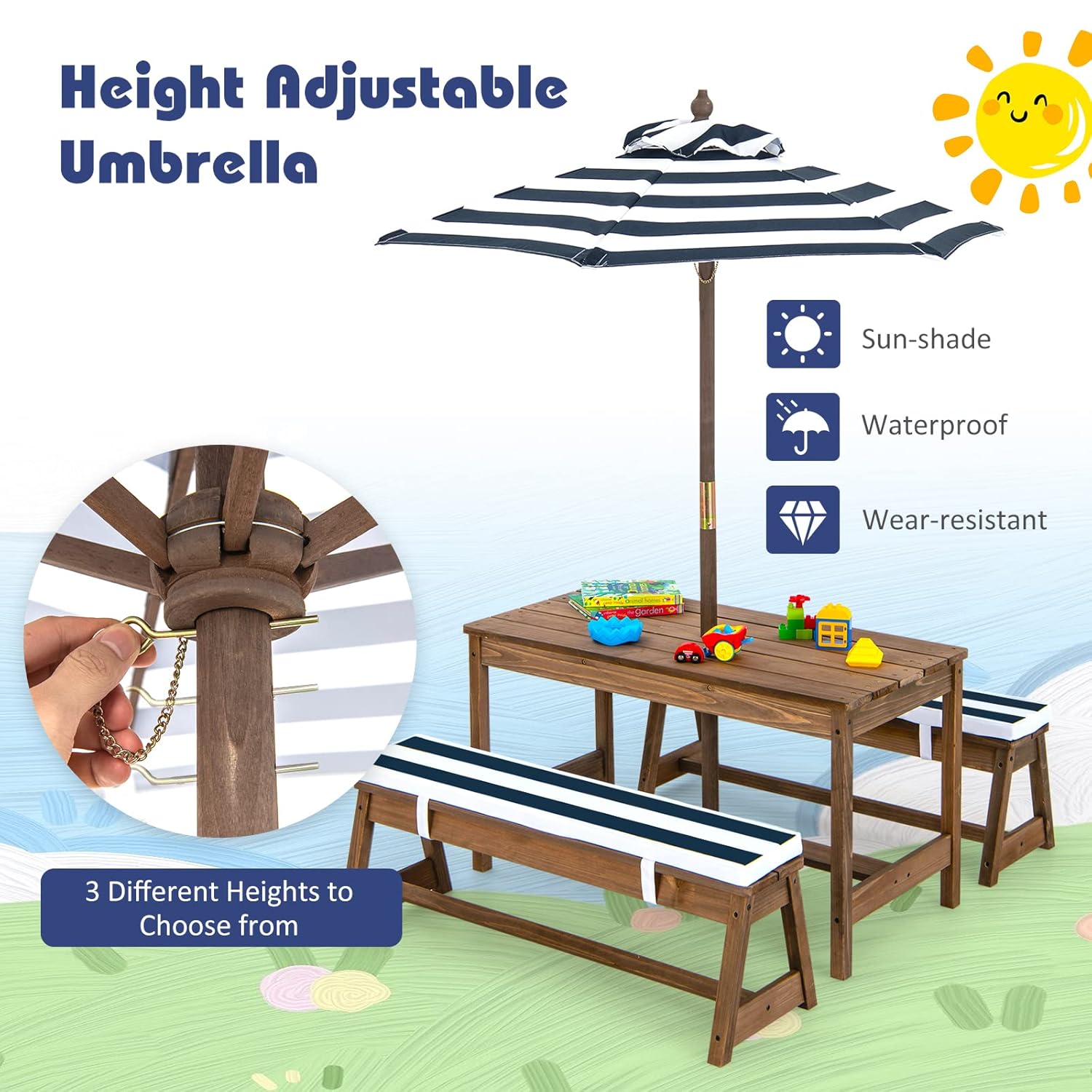 Height Adjustable Wooden Kids  - Kids Outdoor Umbrella recensione e prezzo