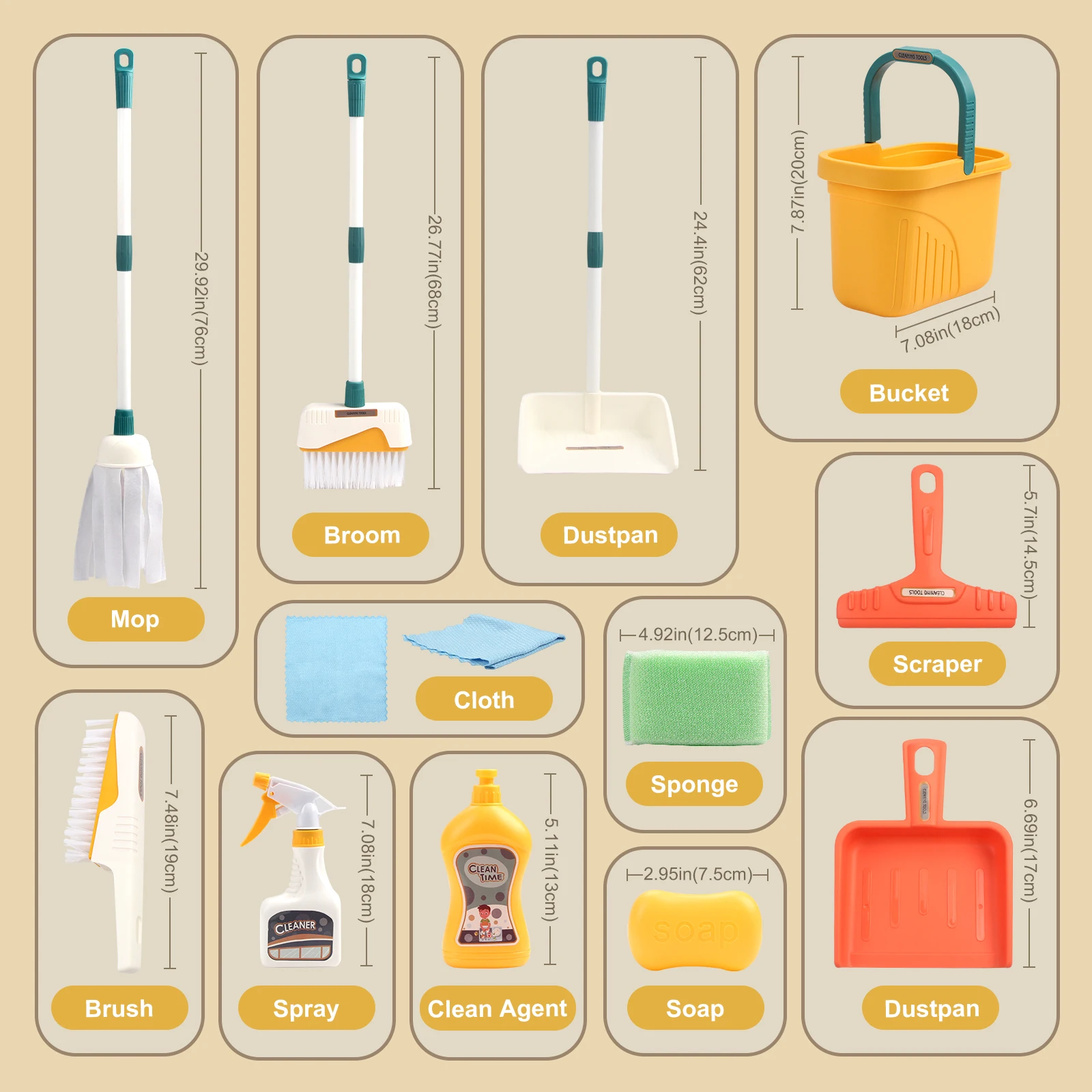 12pcs/set Kids Housework Suppl - Kids Outdoor Broom recensione e prezzo