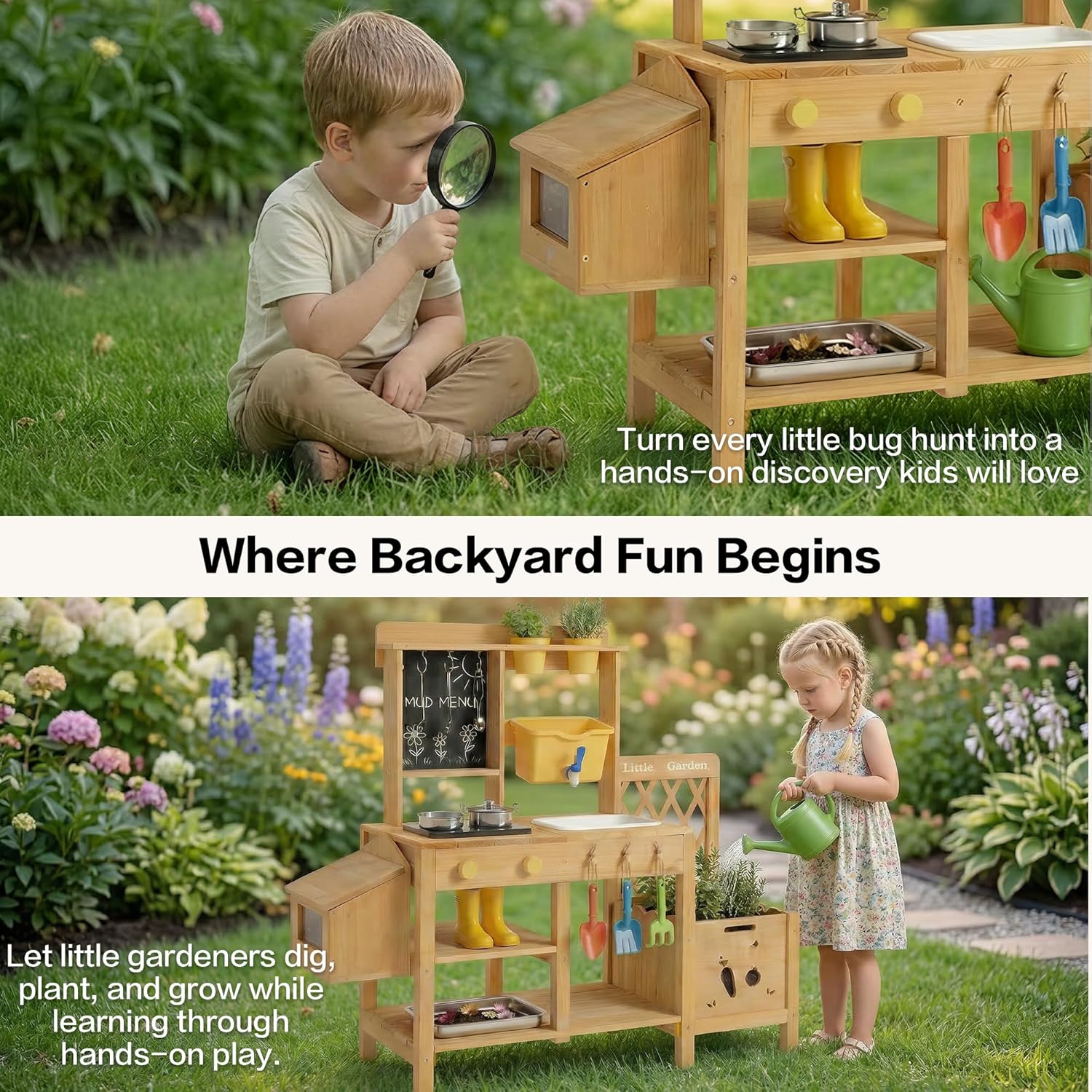 Wooden Mud Kitchen for Kids, O - Kids Outdoor Water Table recensione e prezzo