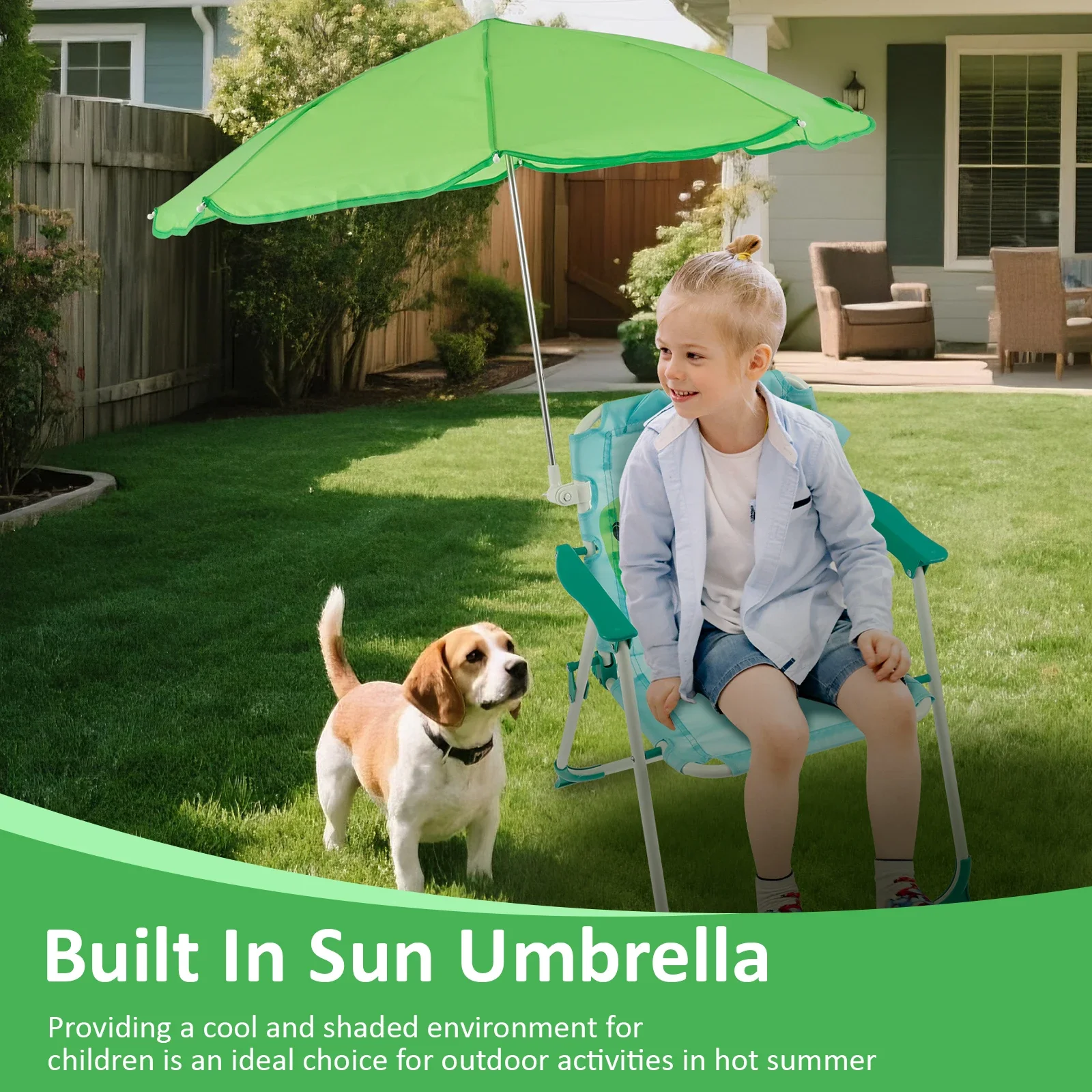Kids Folding Beach Chair With  - Kids Outdoor Lounge Chair With Umbrella recensione e prezzo