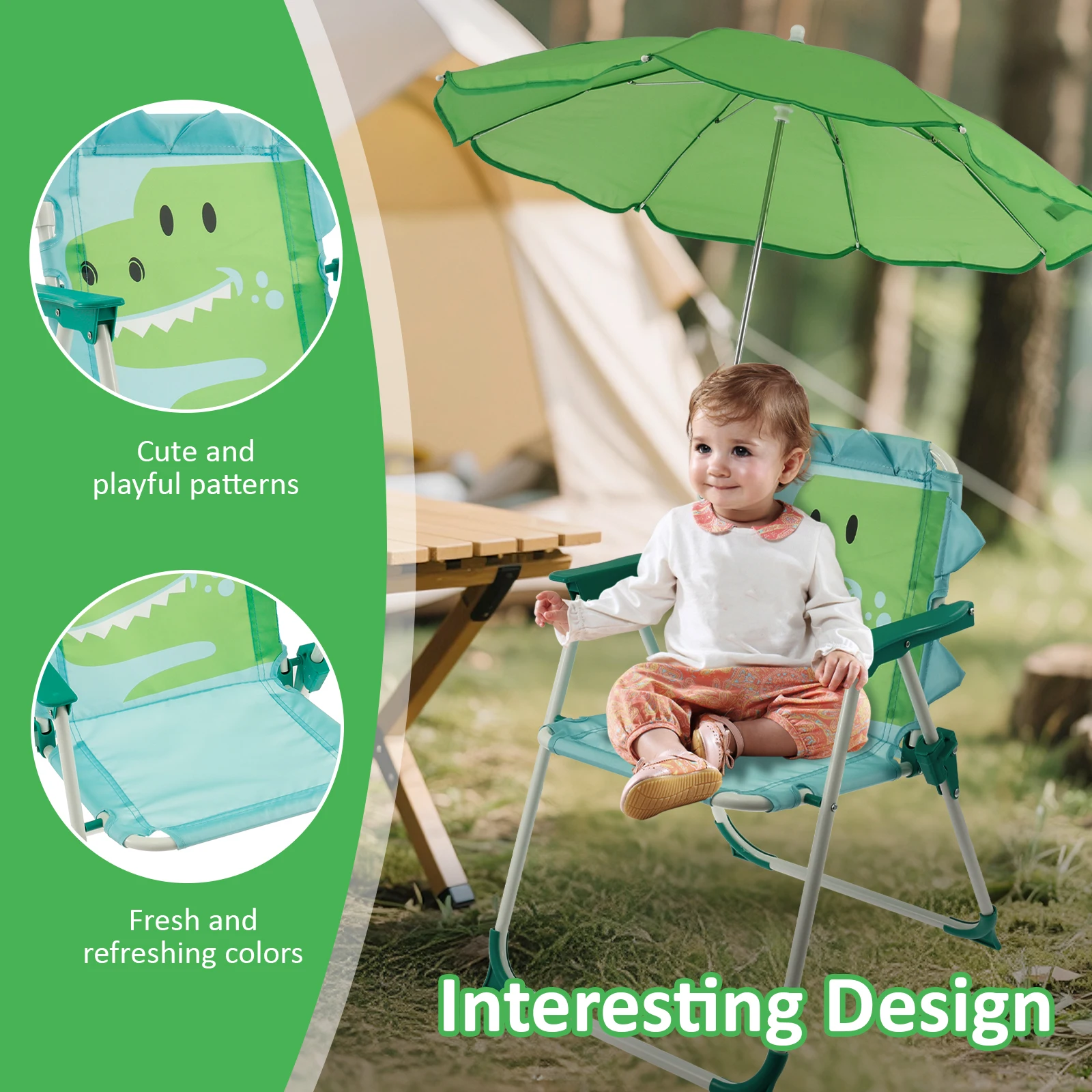 Kids Folding Beach Chair With  - Kids Outdoor Lounge Chair With Umbrella recensione e prezzo